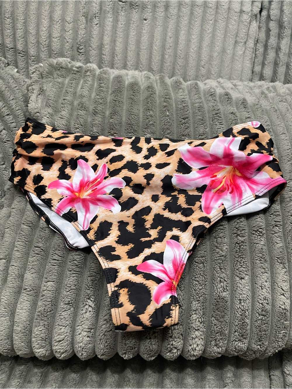 SHEIN Leopard Print Bikini Bottoms with Pink Floral Accents